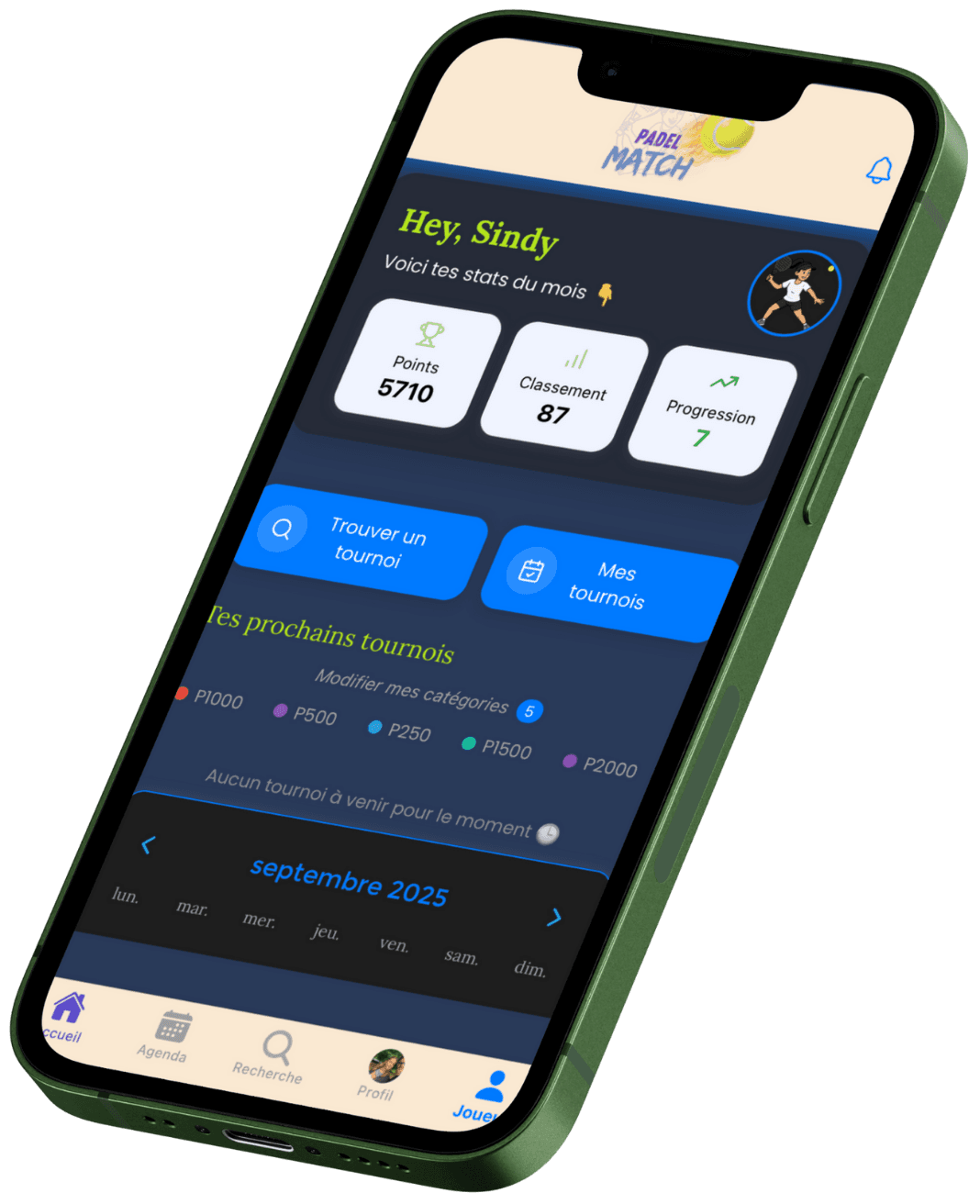PadelMatch – aperçu de l’application